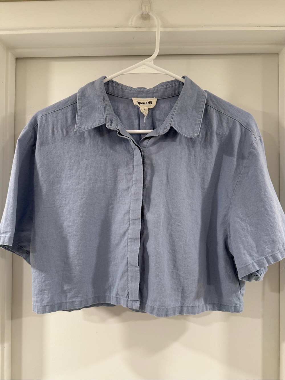Open Edit Cropped Button-Front Shirt - Light Blue